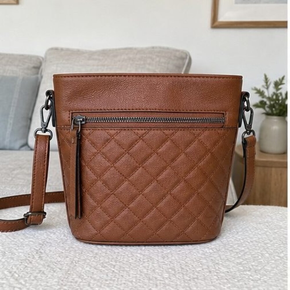 Cognac Quilted Crossbody Bag